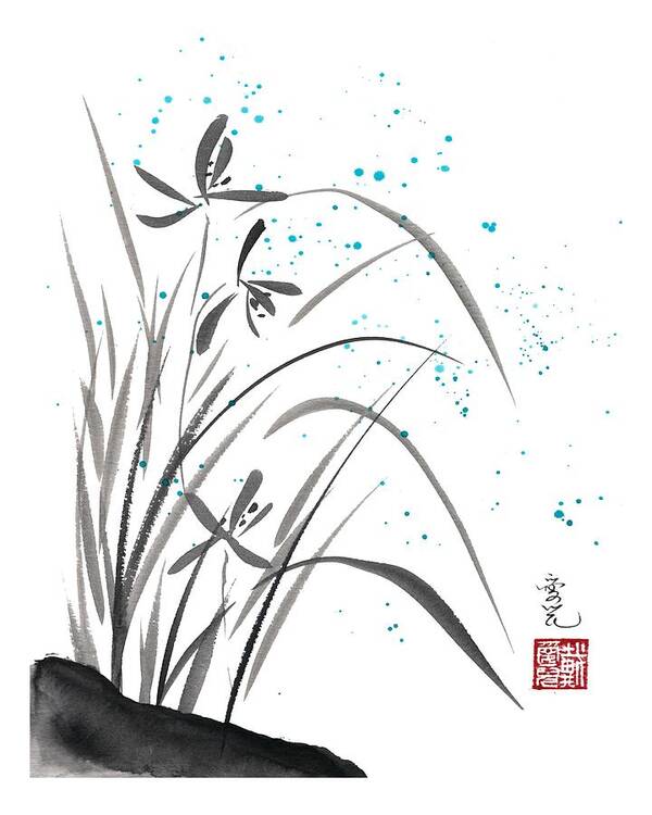 Chinese Painting Poster featuring the painting Orchids Blooming Amidst The Summer Rain by Oiyee At Oystudio