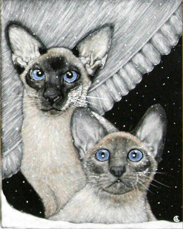 Cats Poster featuring the painting Siamese Cats by Angie Cockle