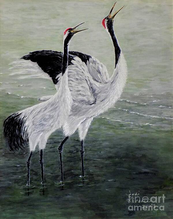 Bird Poster featuring the painting Singing Cranes by Judy Kirouac