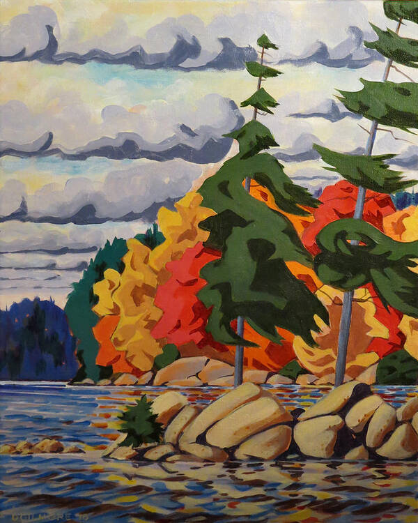 Canada Poster featuring the painting Snake Island in Fall-Close by David Gilmore