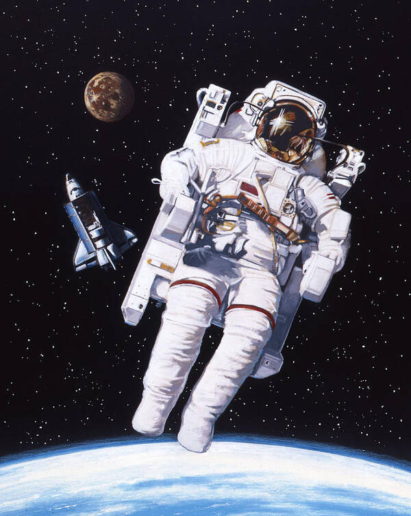Space Walk Astronaut Poster featuring the painting Space Walk by Murry Whiteman
