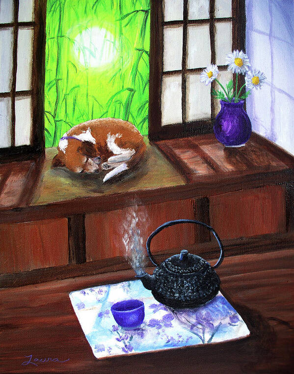 Zen Poster featuring the painting Spring Morning Tea by Laura Iverson