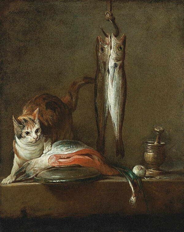 Cat Poster featuring the painting Still Life With Cat And Fish by Chardin