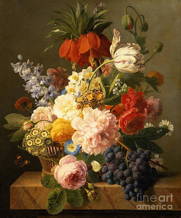 Still Poster featuring the painting Still Life with Flowers and Fruit by Jan Frans van Dael