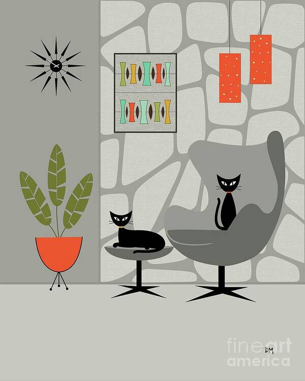 Mid Century Modern Poster featuring the digital art Stone Wall Gray Tones by Donna Mibus