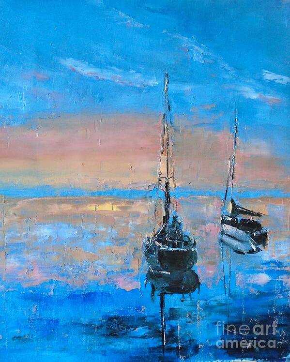 Yachts Poster featuring the painting Sundown by Angela Cartner