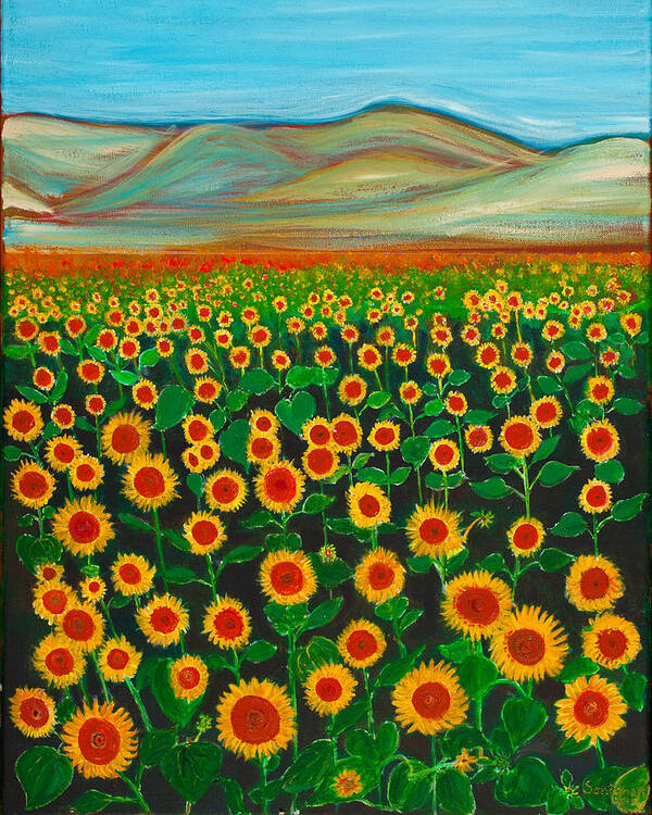  California Poster featuring the painting Sunflower Dream 20 x 16 by Santana Star