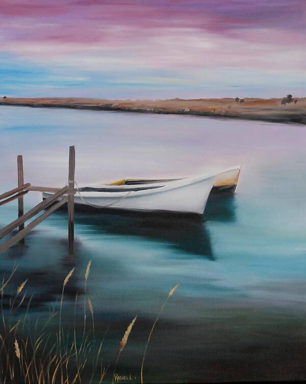 Lake Poster featuring the painting Sunset on the Water by Rachel Lawson