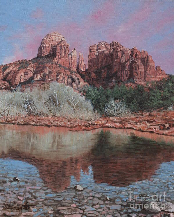 Red Rocks Of Sedona Poster featuring the painting Sunset over Red Rocks of Sedona by Barbara Barber