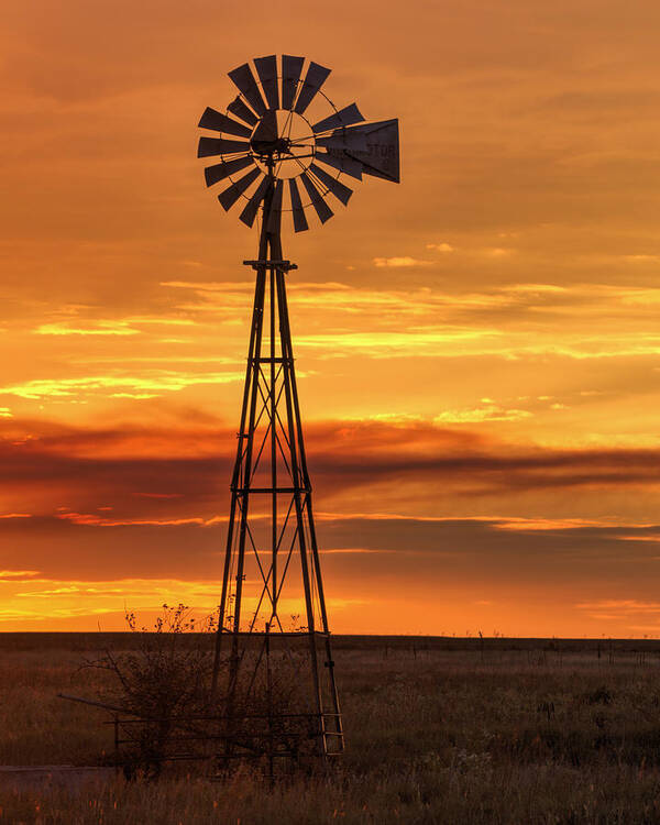 Kansas Poster featuring the photograph Sunset Windmill 01 by Rob Graham