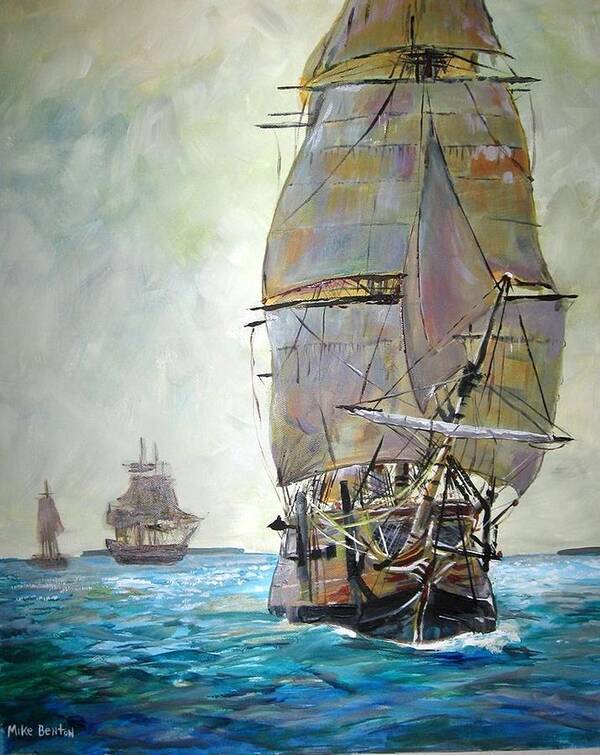 Tall Ships Poster featuring the painting Tall Ships 2 by Mike Benton