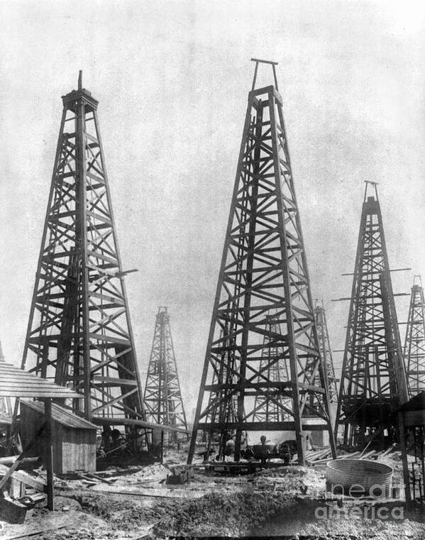 1901 Poster featuring the photograph TEXAS - OIL DERRICKS, c1901 by Granger