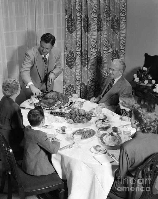 1950s Poster featuring the photograph Thanksgiving Dinner, C.1950s by H. Armstrong Roberts/ClassicStock