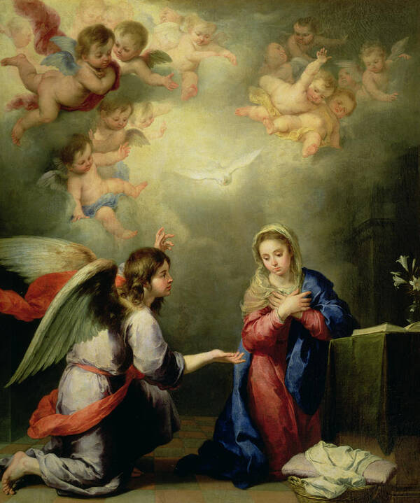 Virgin Poster featuring the photograph The Annunciation by Bartolome Esteban Murillo