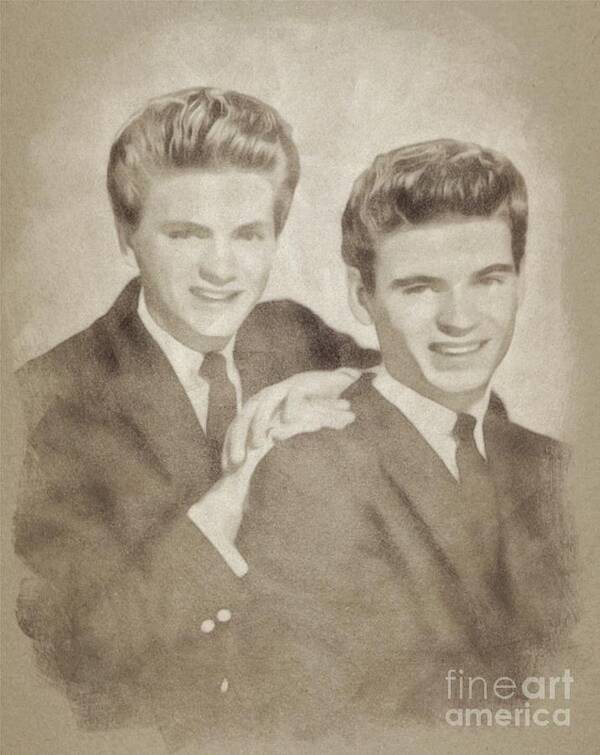 Hollywood Poster featuring the drawing The Everly Brothers, Music Legends by John Springfield by Esoterica Art Agency