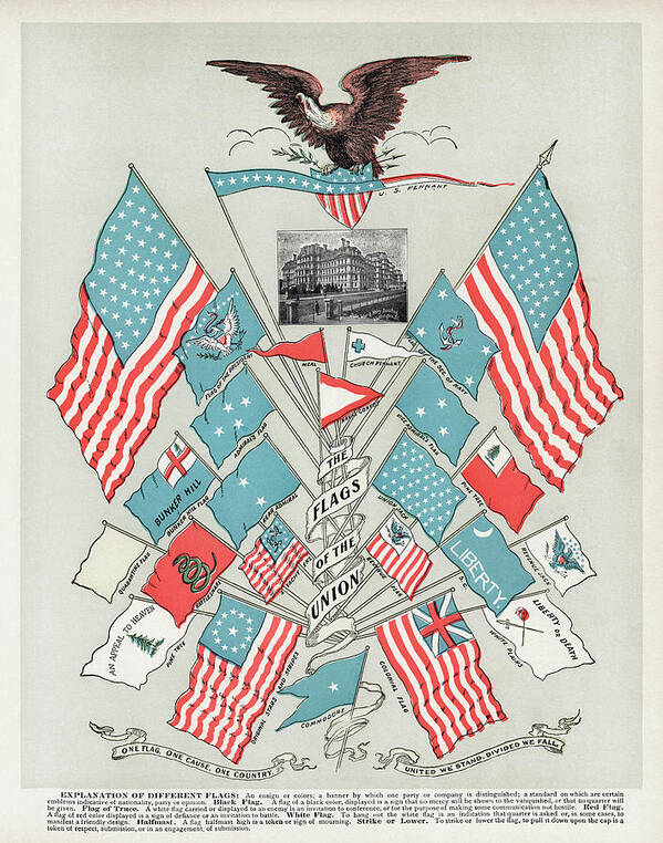 Admiral Poster featuring the drawing The Flags of the Union by Vincent Monozlay