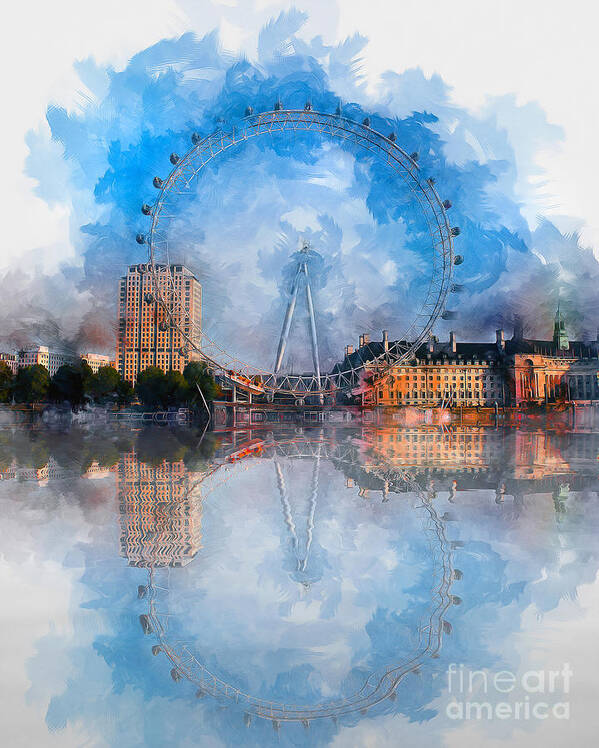 London Poster featuring the mixed media The London Eye by Ian Mitchell