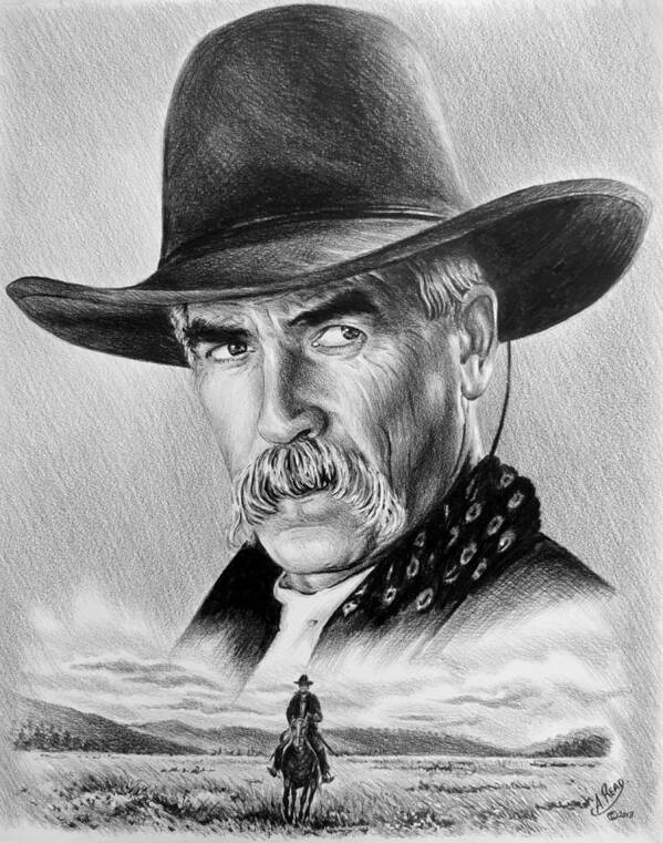 Sam Elliott Poster featuring the drawing The Lone Rider by Andrew Read