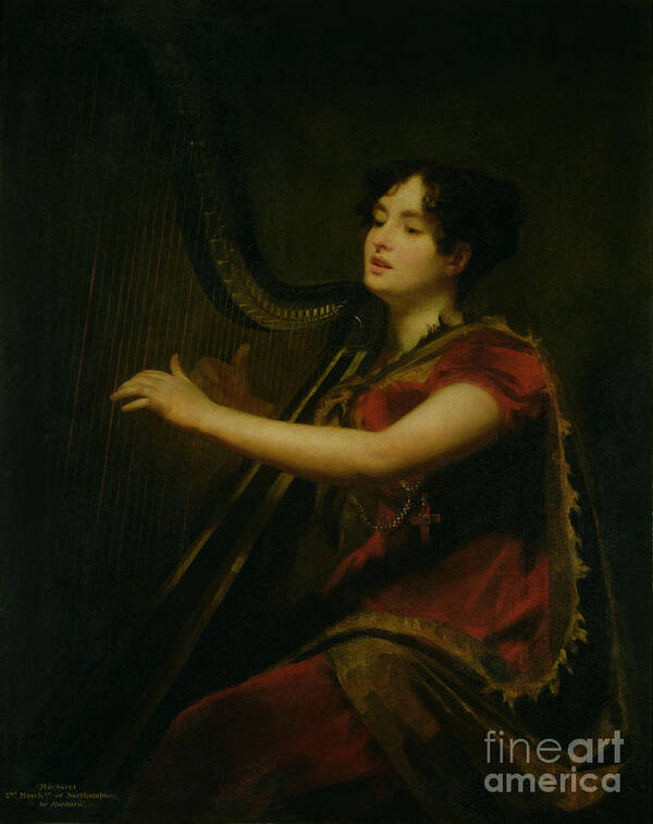 The Poster featuring the painting The Marchioness of Northampton Playing a Harp by Henry Raeburn