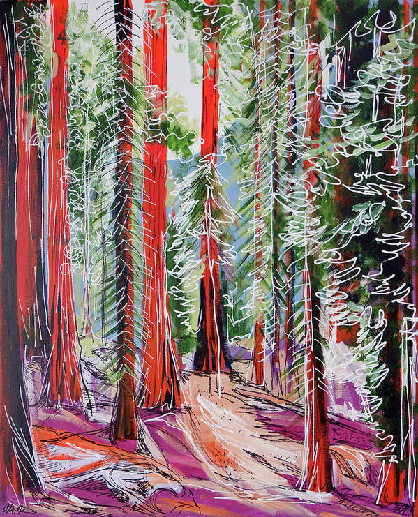 Redwood Trees Poster featuring the painting The Redwoods by Laura Hol Art