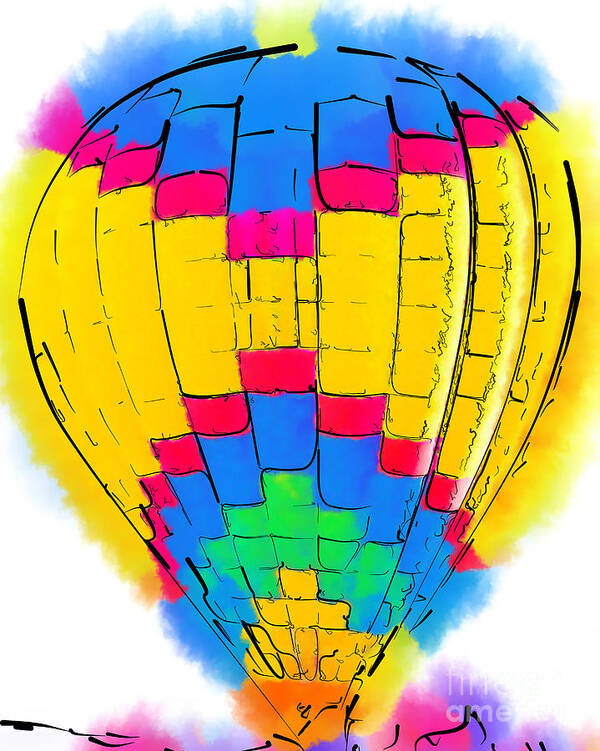 Hot-air Poster featuring the digital art The Yellow And Blue Balloon by Kirt Tisdale