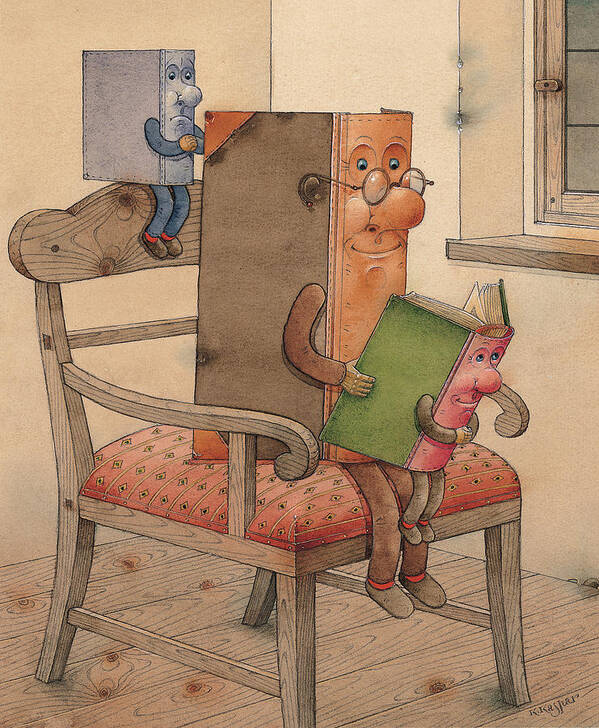 Books Poster featuring the painting Three Books by Kestutis Kasparavicius