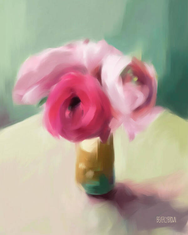 Floral Poster featuring the painting Tiny Pink Ranunculus Floral Art by Beverly Brown