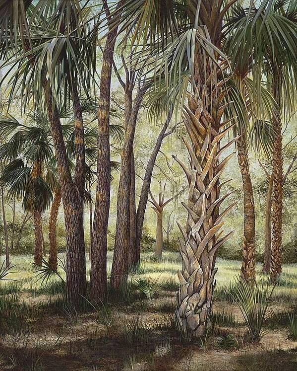 Cabbage Palms Poster featuring the painting Tropical Trail's End by AnnaJo Vahle