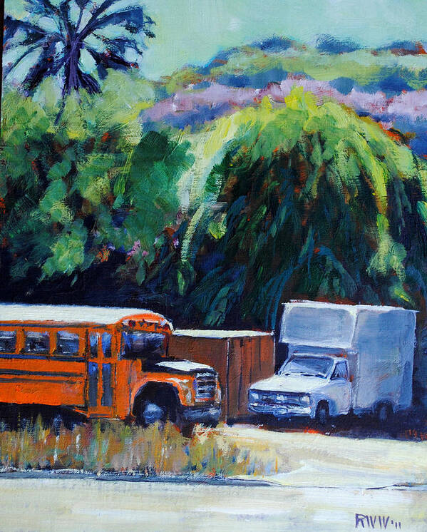 School Poster featuring the painting Truck and a School Bus by Richard Willson