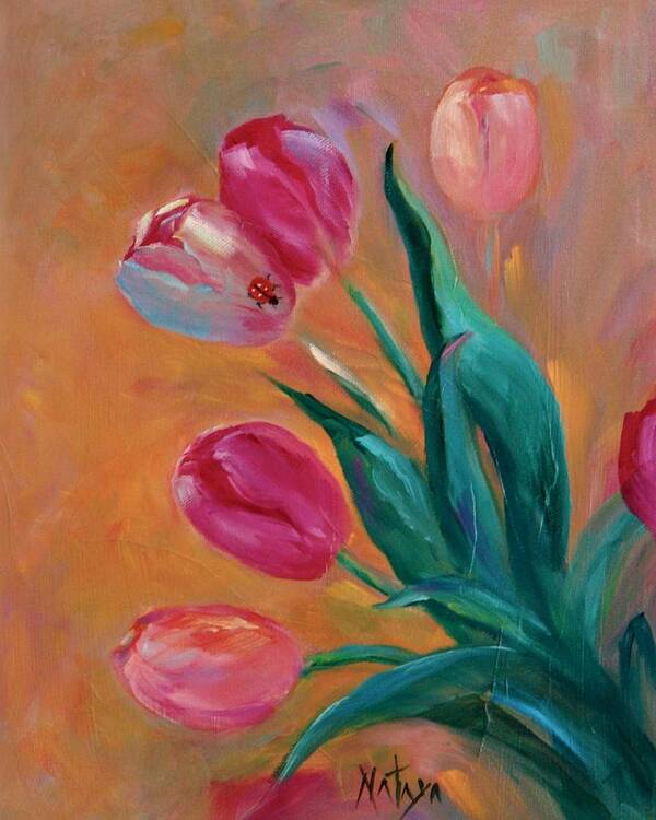 Tulips Poster featuring the painting Tulip Time by Nataya Crow