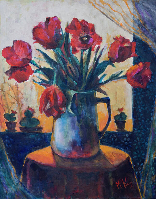 Tulips Poster featuring the painting Tulips and cacti by Maxim Komissarchik