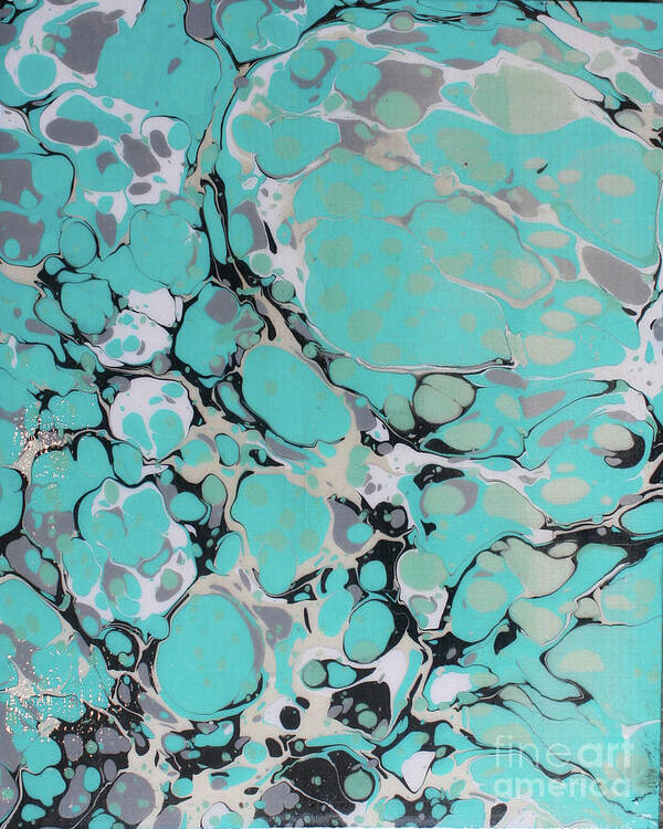 Water Marbling Poster featuring the painting Turquoise and Black Battal by Daniela Easter