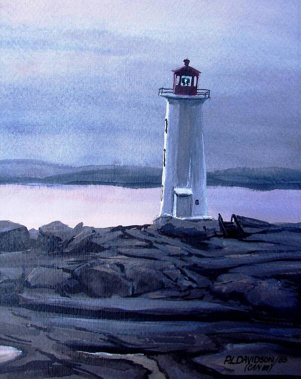 Lighthouses Poster featuring the painting Twilight at Peggy's Cove by Pat Davidson