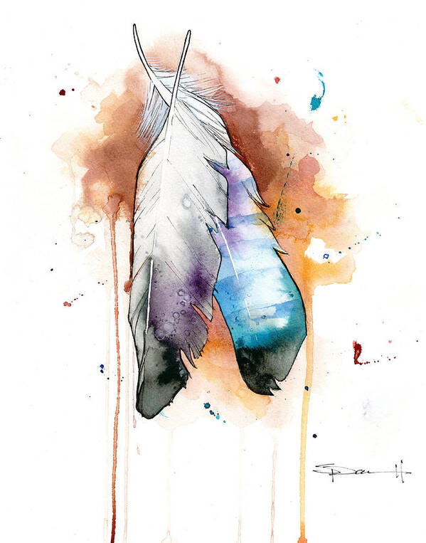 Watercolor Poster featuring the painting Two Feathers by Sean Parnell