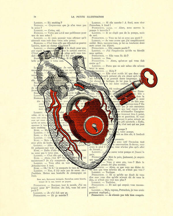Valentine's Day Gift Poster featuring the digital art Valentine's Day Gift, Heart With Key by Madame Memento