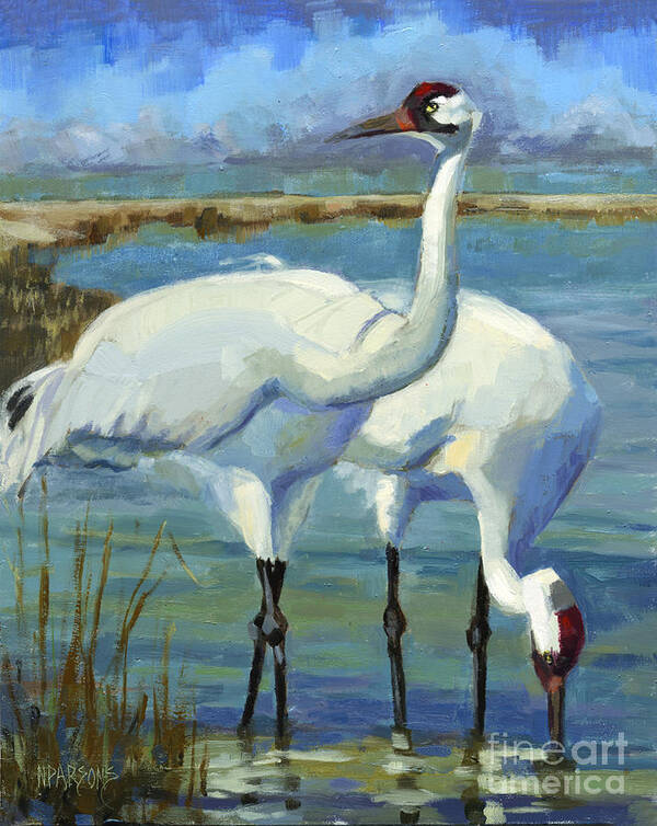 Crane Poster featuring the painting SOLD Vanishing Hoopers by Nancy Parsons