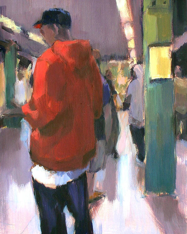 New York Poster featuring the painting Waiting for the Uptown 1 by Merle Keller