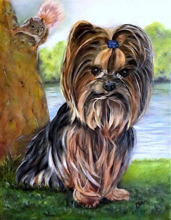 Yorkie Terrer Poster featuring the painting Wanna Play? by Dr Pat Gehr