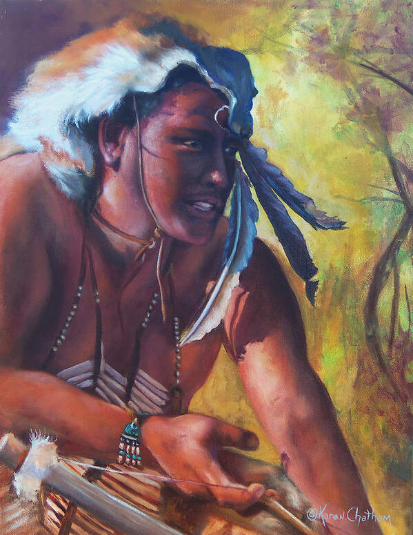 Arthur Redcloud Portrait Poster featuring the painting Warrior Of The Gate by Karen Kennedy Chatham