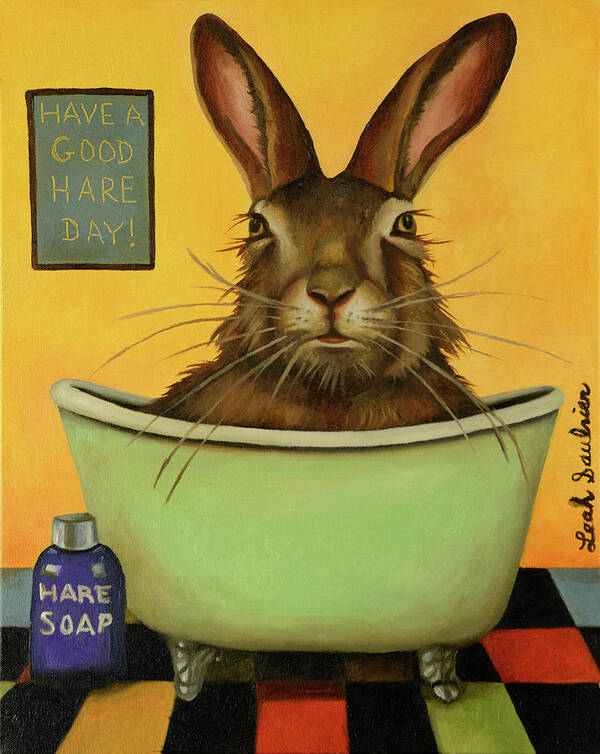 Rabbit Poster featuring the painting Wash Your Hare by Leah Saulnier The Painting Maniac