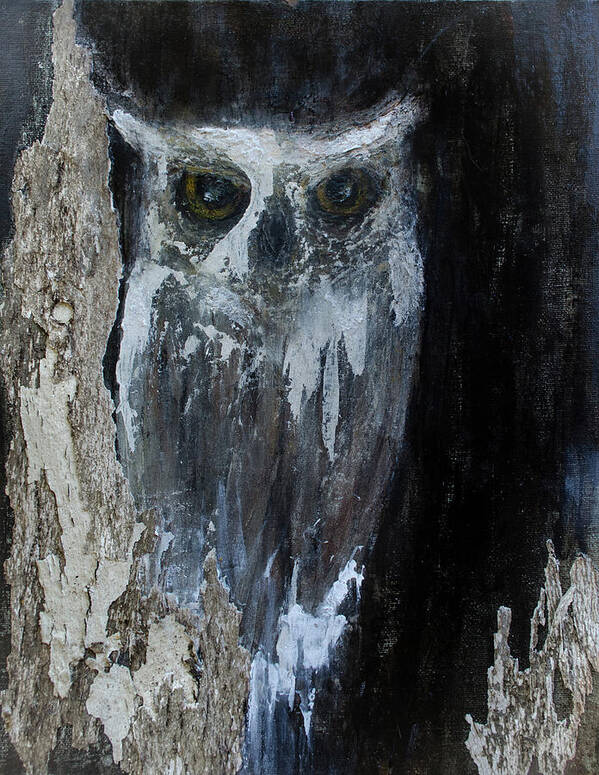 Owl Paintings- #owllovers #owls- #owlpaintings -abstract Art #paintingsbyraeannmgarrett Art By Rae Ann M. Garrett - Owl Art Poster featuring the painting Watcher Of The Woods #1 by Rae Ann M Garrett