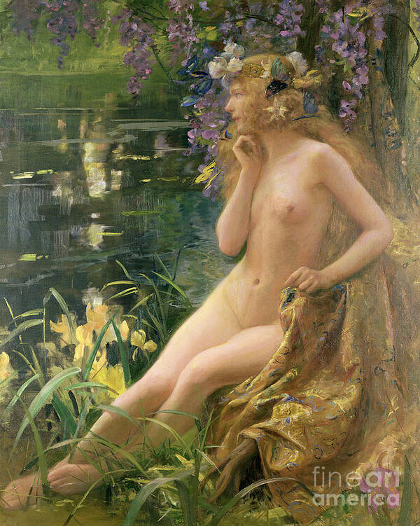 Water Nymph (oil On Canvas) By Gaston Bussiere (1862-1929) Poster featuring the painting Water Nymph by Gaston Bussiere