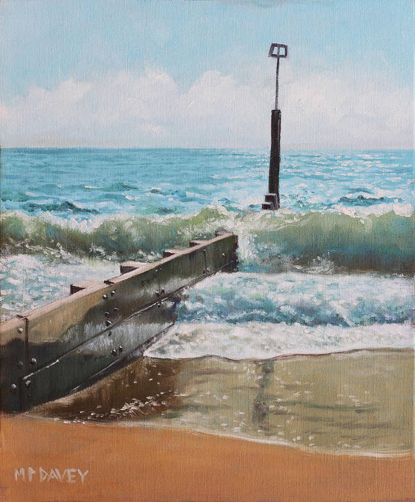 Beach Poster featuring the painting Waves with beach groin by Martin Davey