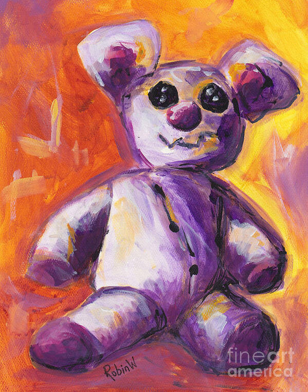 Pop Art Poster featuring the painting Well Loved Teddy by Robin Wiesneth