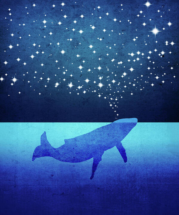 Whale Poster featuring the digital art Whale Spouting Stars by Laura Ostrowski
