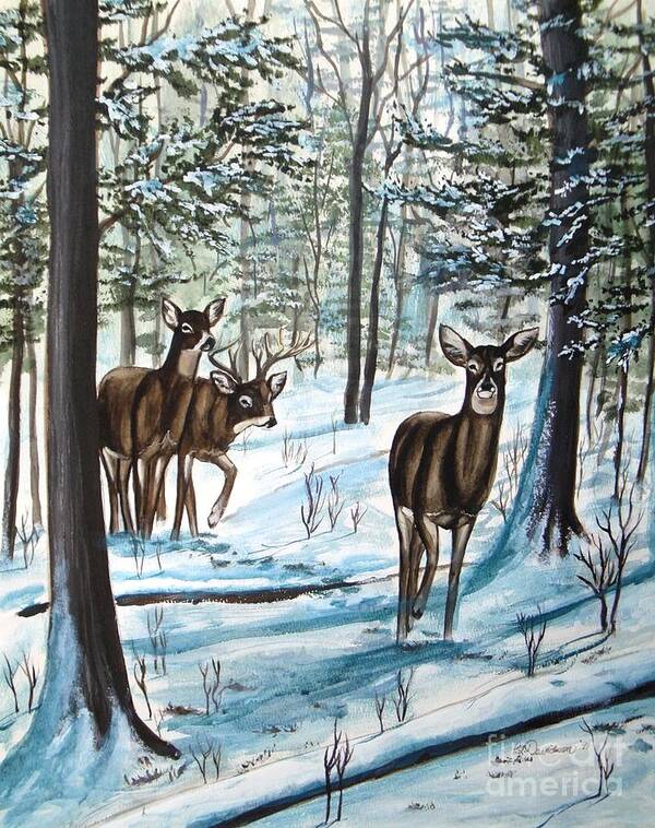 Deer Poster featuring the painting White Tail Deer in Winter by Pat Davidson