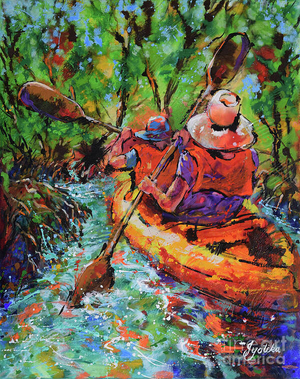 Kayak Poster featuring the painting Wilderness Kayaking by Jyotika Shroff