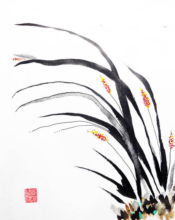 Sumi Poster featuring the painting Wind Swept by Casey Shannon