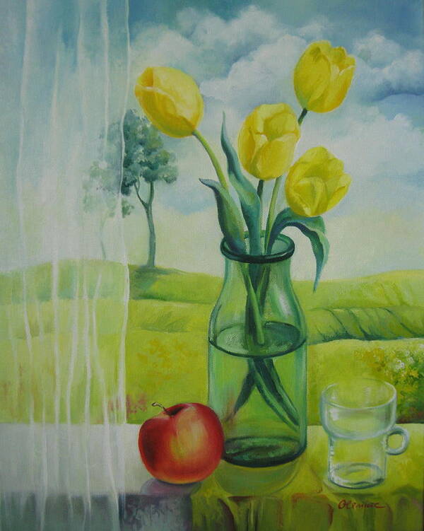 Tulips Poster featuring the painting Window by Elena Oleniuc