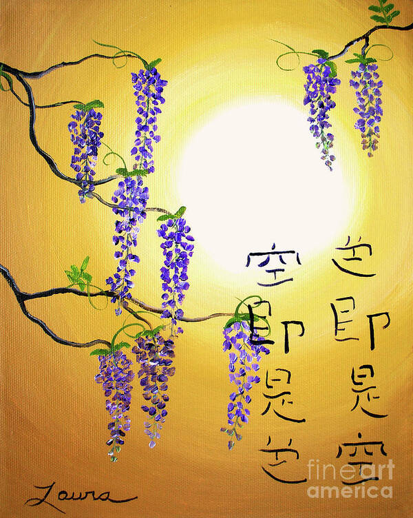 Wisteria Poster featuring the painting Wisteria with Heart Sutra by Laura Iverson